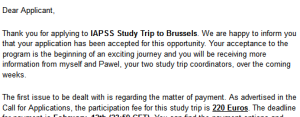 Study trip acceptance email